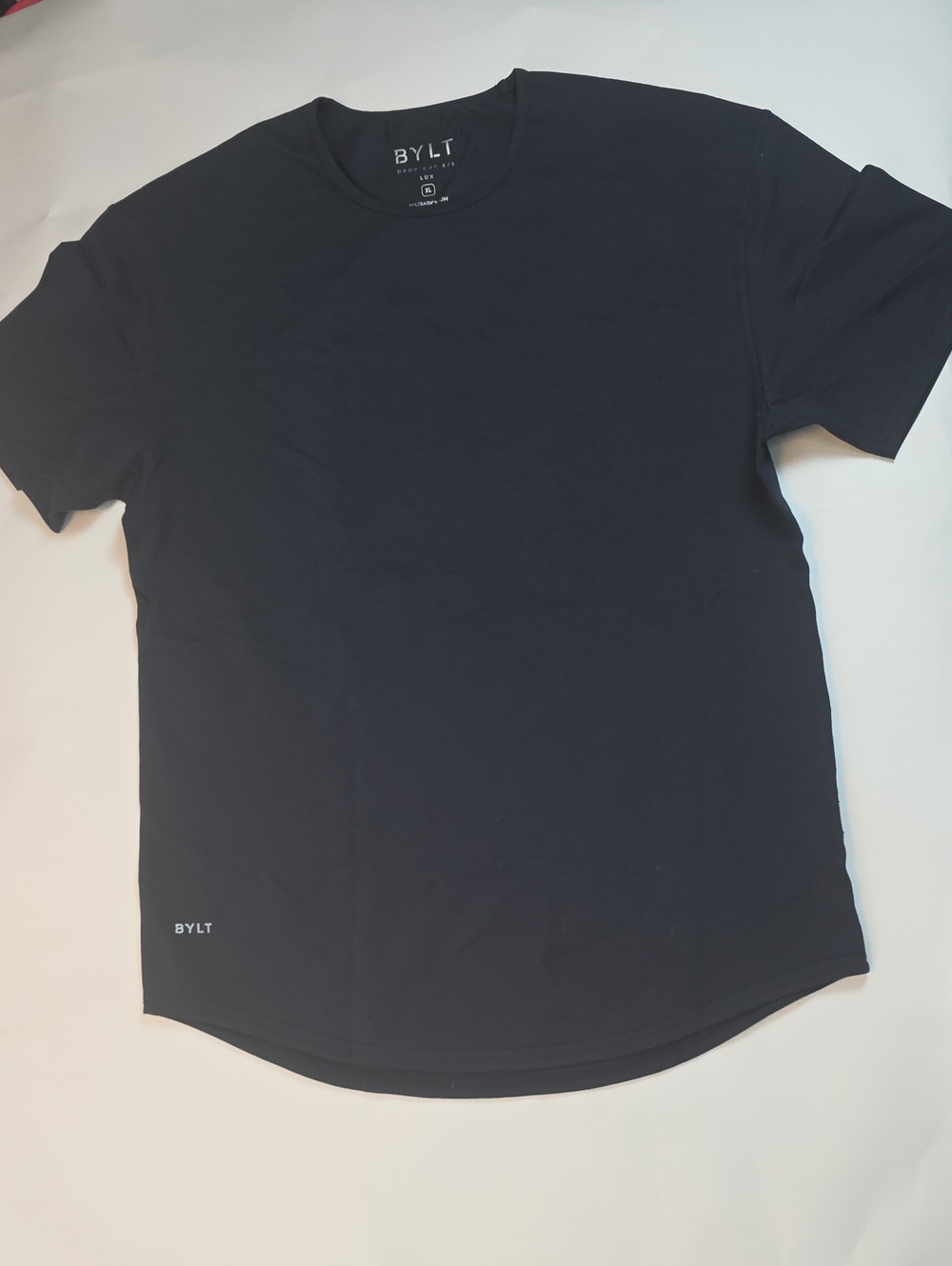 NWOT Men's BYLT Premium Basics "Drop Cut S/S Crew Neck, Black Tee. Size XL